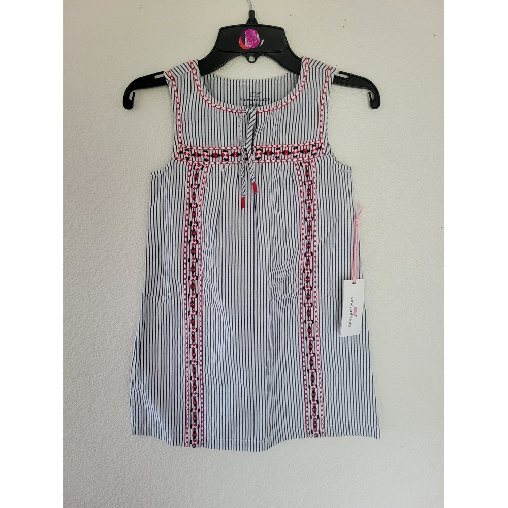 Vineyard Vines Girls Sparkler Stripe Embroidered Dress Royal Ocean Size 6 NWT #1